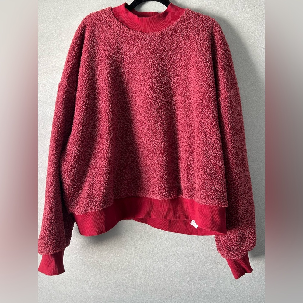 Fabletics Women's Sweatshirt Size 3X Maroon Crew Neck Sherpa Fleece